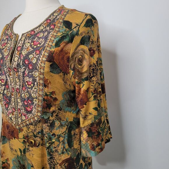 SOFT SURROUNDINGS Miranda Mixte Tunic Top Size XL 3/4 Bell Sleeve Floral Boho - Picture 7 of 9